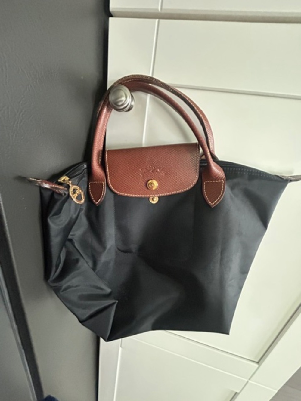Longchamp Le Pliage Black Nylon Top Handle Bag
